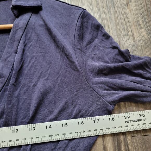 Quince Women's Wrap Dress Size L Navy Blue 100% Silk Solid Long Sleeves Collared - Picture 7 of 8